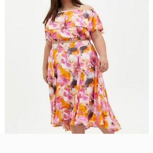 NWT Torrid Watercolor Off Shoulder Skirt Crop Set Size 2